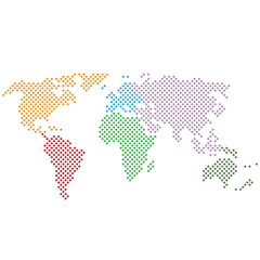 simple abstract dotted black and white world map icon with continents in different colors vector illustration