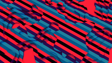 3D Landscape Paper Cut style. Curved shapes with red blueGreen stripes. Abstract geometric lines pattern background art illustration for cover, design, book, poster, flyer