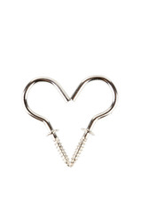 Metal rest cup Curtain Hooks or for hanging various accessories with one side are hooks. And the other side is a pointed screw. It splice a symbol resembling a heart isolated on white background.