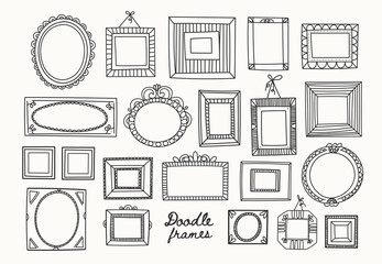 Set of various doodle frames. Different shapes. Simple logo. Minimalistic design. Outline drawing. Hand drawn vector illustration. Perfect for wallpapers. Everything is isolated © Dariia