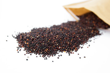 Raw brown seeds quinoa closeup isolated at white background