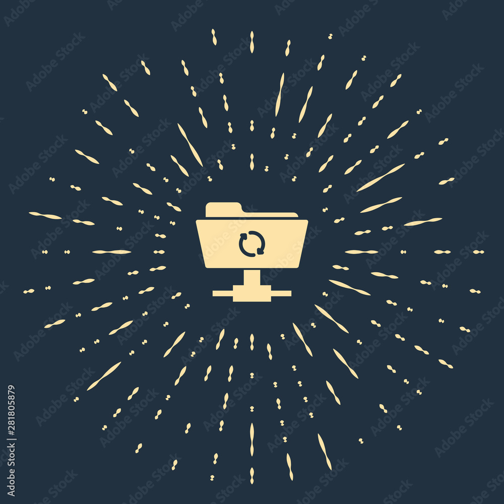 Poster beige ftp sync refresh icon isolated on dark blue background. software update, transfer protocol, ro