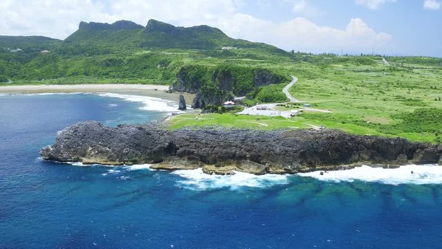 Aerial view of rocky coastline, Kunigami, Senaga Island