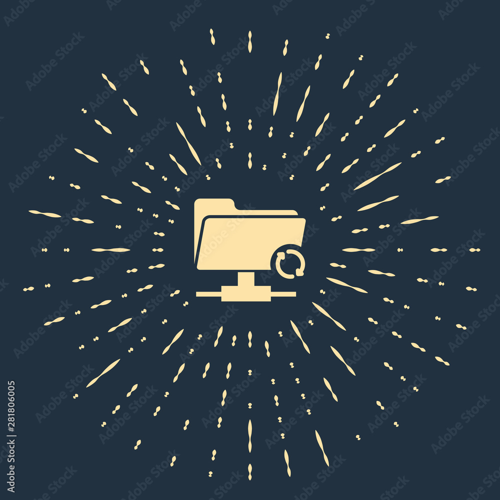 Poster beige ftp sync refresh icon isolated on dark blue background. software update, transfer protocol, ro
