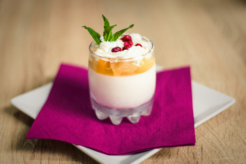 delicious italian sweet panna cotta served in glass