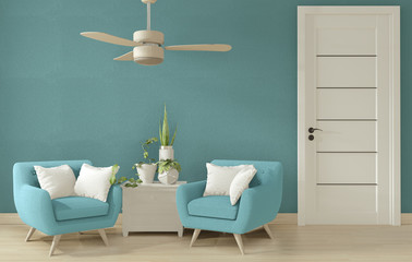 Interior poster mock up blue living room design.3D rendering