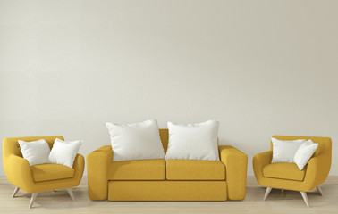 Interior poster mock up living room with yellow sofa arm shair.3D rendering