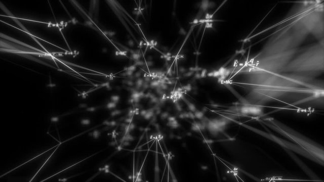 Background with math formulas for your projects. Math calculations or formulas writing in chalk on black background.