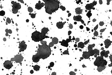 black ink water color splash on white drawing paper isolated