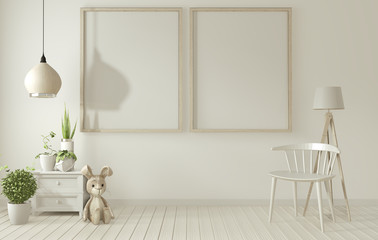 Fototapeta na wymiar mock up poster frame and white chair on white living room.3D rendering