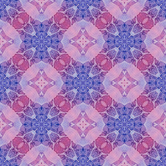 Red blue medallion allover seamless pattern. Hand 