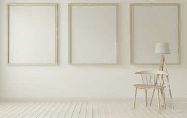 Fototapeta na wymiar mock up poster frame and white chair on white living room.3D rendering