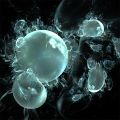Computer digital fractal art, abstract fantastic fractal, blue air bubbles in water