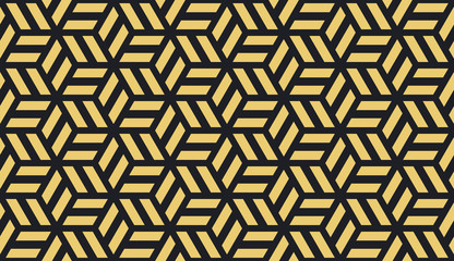 Seamless antique palette black and gold isometric vintage striped hexagonal stars pattern vector