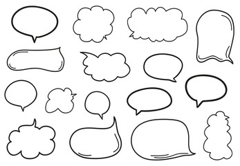 Fototapeta premium Hand drawn infographic elements on isolation background. Set of think and talk speech bubbles. Black and white illustration
