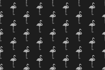 Seamless abstract wallpaper with flamingos. Hand drawn birds. Print for polygraphy, shirts and textiles. Pattern for design. Black and white illustration
