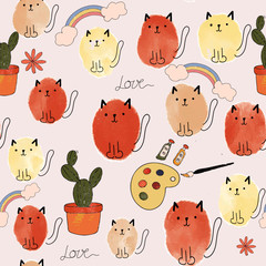 Cute cat cartoon seamless pattern