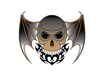 Art Wings Devil Skull Tattoo. Hand drawing and make graphic vector.