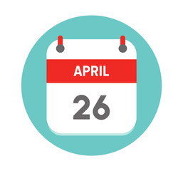 April 26. Vector flat daily calendar icon. Date and time, day, month. Holiday. - Vector