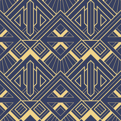 Abstract art deco geometric tiles pattern on blue background