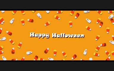 Halloween treats concept. Flat lay top view of marshmallow on background. Vector illustration cartoon style.
