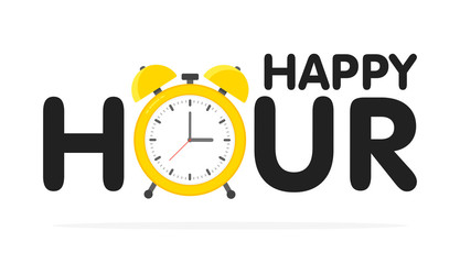 Happy hour alarm clock design, vector illustration