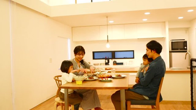 Family having dinner together