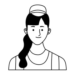 Nurse woman smiling profile cartoon in black and white