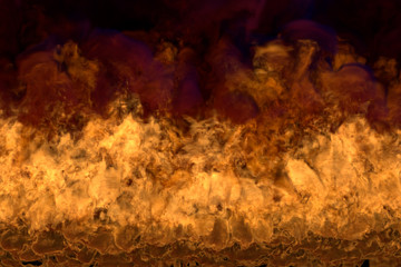flaming wild fire on black background, flaming frame with dense smoke - fire from picture corners - fire 3D illustration