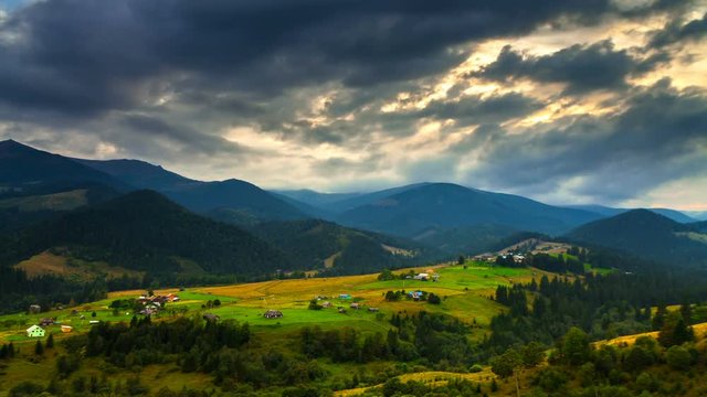 Time lapse very beautiful nature of Ukraine mountains, view Highlands, Moving clouds.