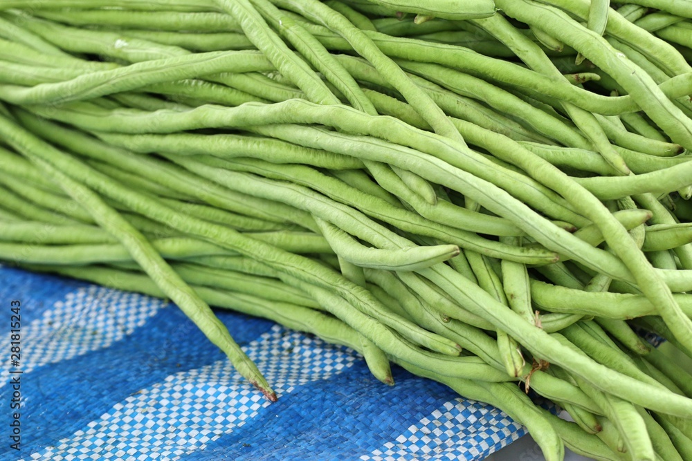 Poster Fresh long beans at market