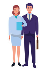 Professionals workers couple smiling cartoons