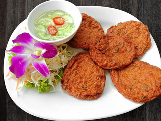 Fried fish-paste balls on plate,Thai style cuisine