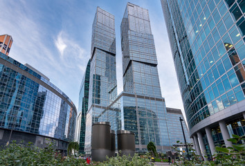 Obraz premium Bottom view of skyscrapers in the business district of Moscow City