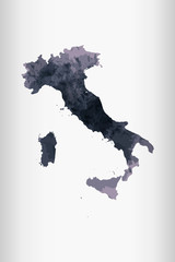 Italy watercolor map vector illustration in black color on light background using paint brush on paper page