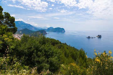 Fototapeta na wymiar Panoramic view of Adriatic sea with islands and mountains in Montenegro