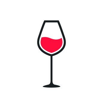 Wine glass cup icon. Red wine symbol pour drink beverage silhouette, glass cup