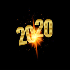 Happy new year 2020 design. Gold card on golden background. Happy new year card design. Typography design. Happy New Year Banner with 2020 Numbers. Vector