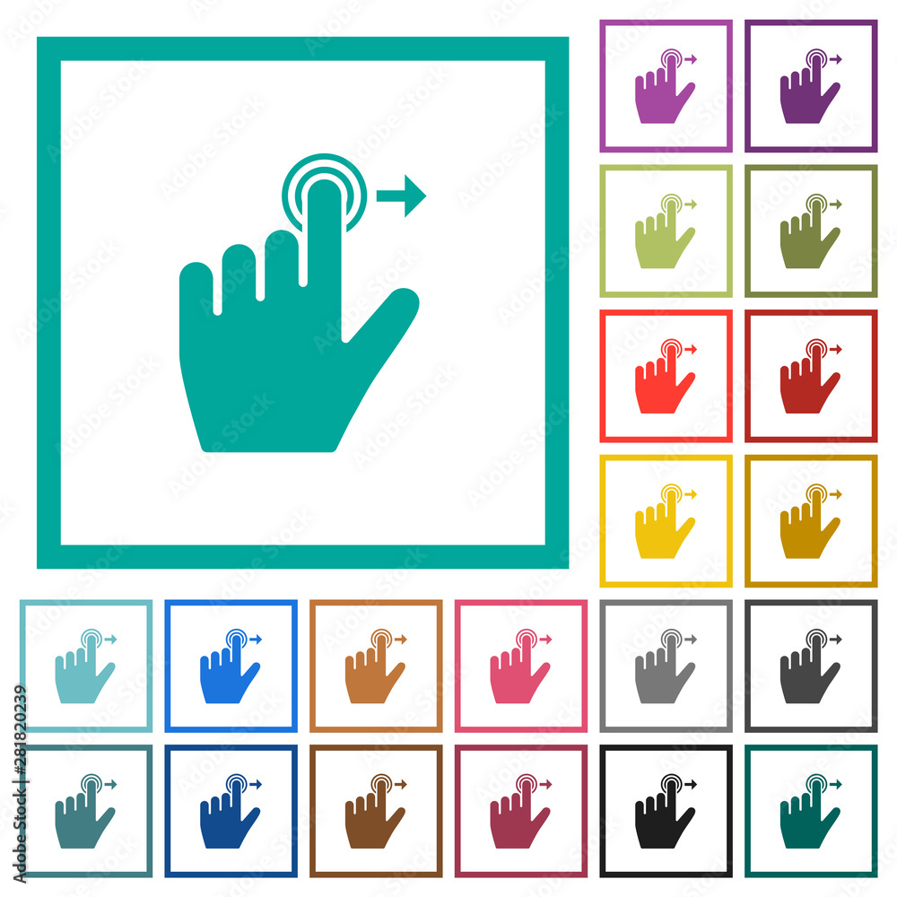 Poster left handed slide right gesture flat color icons with quadrant frames