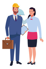 Professionals workers couple smiling cartoons