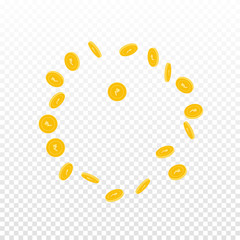 Indian rupee coins falling. Scattered sparse INR c