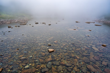 Skalnate pleso and fog in High Tatras, Slovakia