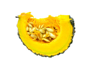 fresh slice yellow pumpkin eat for healthy vegetable multi vitamins isolated on white background with clipping path