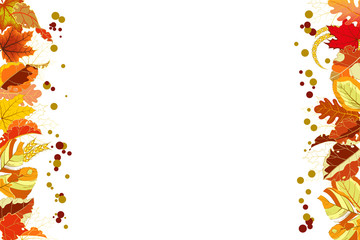 Autumn background with a border of colorful fallen leaves on white