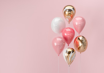 Set of colorful balloons with empty space for text. Realistic background for birthday, anniversary, wedding, holiday congratulation banners. Festive template for social media. 3D render illustration. © Berezovska Anastasia