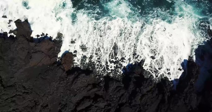 Puna Eruption Lava From Kilauea Volcano in Hawaii Meets Ocean Near Issac Hale Beach Park - Aerial Directly Overhead. 4k.
