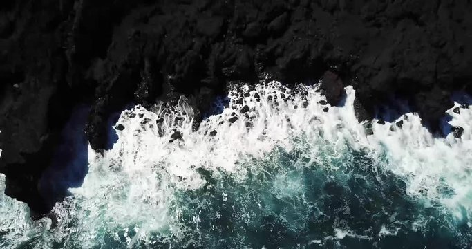 Puna Eruption Lava From Kilauea Volcano in Hawaii Meets Ocean Near Issac Hale Beach Park - Aerial View Panning Up. 4k.