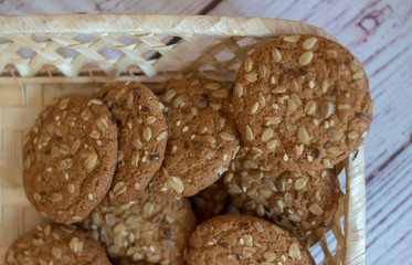 oatmeal cookies in a wicker basket
