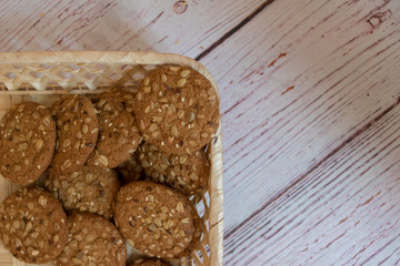oatmeal cookies in a wicker basket
