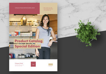 Product Catalog Layout with Pink and Tan Accents